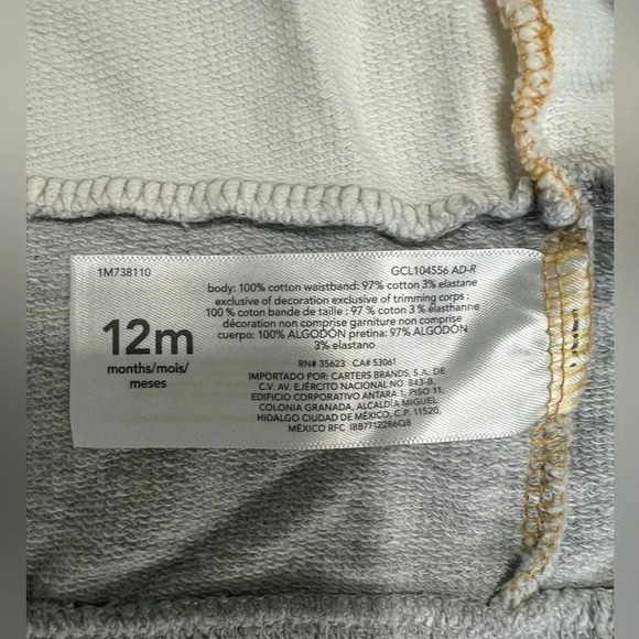 Carter’s 2-Piece Set. Gray and Yellow Set. Jogger with a Vest (Size 12 Months) - Picture 4 of 6